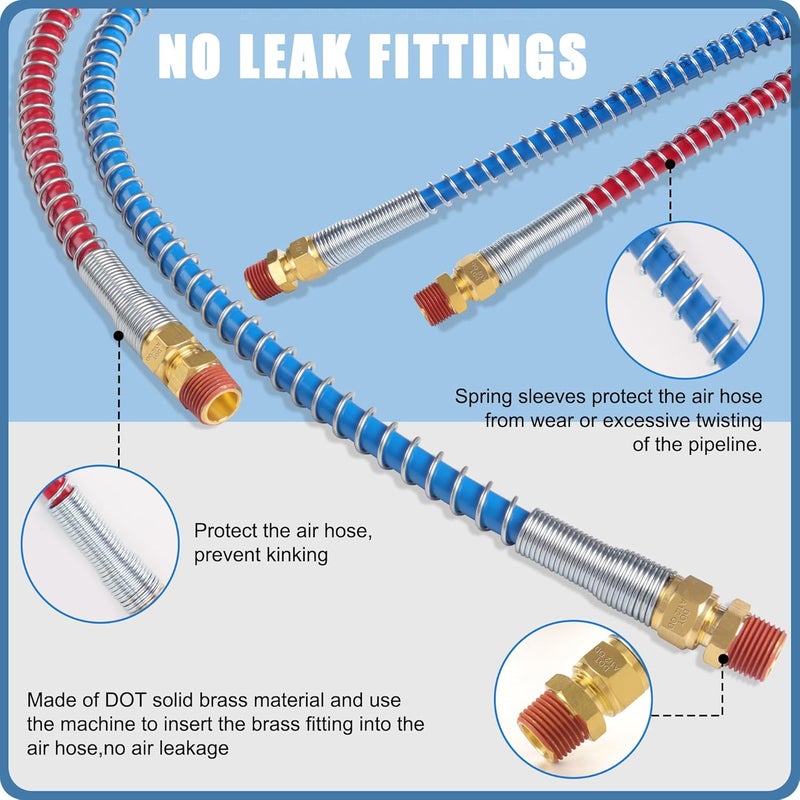 Ailbiuko Semi Truck Air Brake Line Hose Coil Assembly Coiled Set Airline Kit Blue Red Pigtail Air Hose for Tractor Trailer,1/2" NPT DOT Fittings (15' Length x 40" Tractor Lead) - Image 4